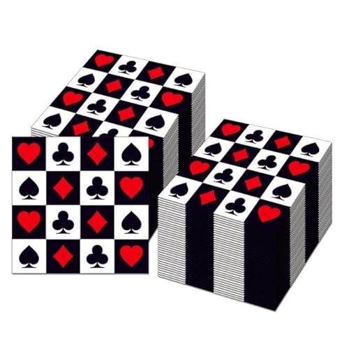 Nenluny Guardanapos de festa com 40 peças de cartão de pôquer de cassino, tema de Las Vegas, guardan