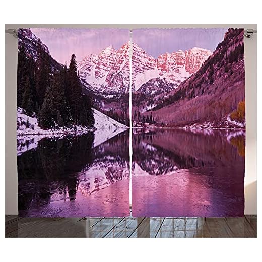 ABAKUHAUS USA rustik gardin, snöig maroon, klockor och sjö, vardagsrum universalband gardiner med öglor och krokar, 280 x 260 cm, torkade rosenlavendel