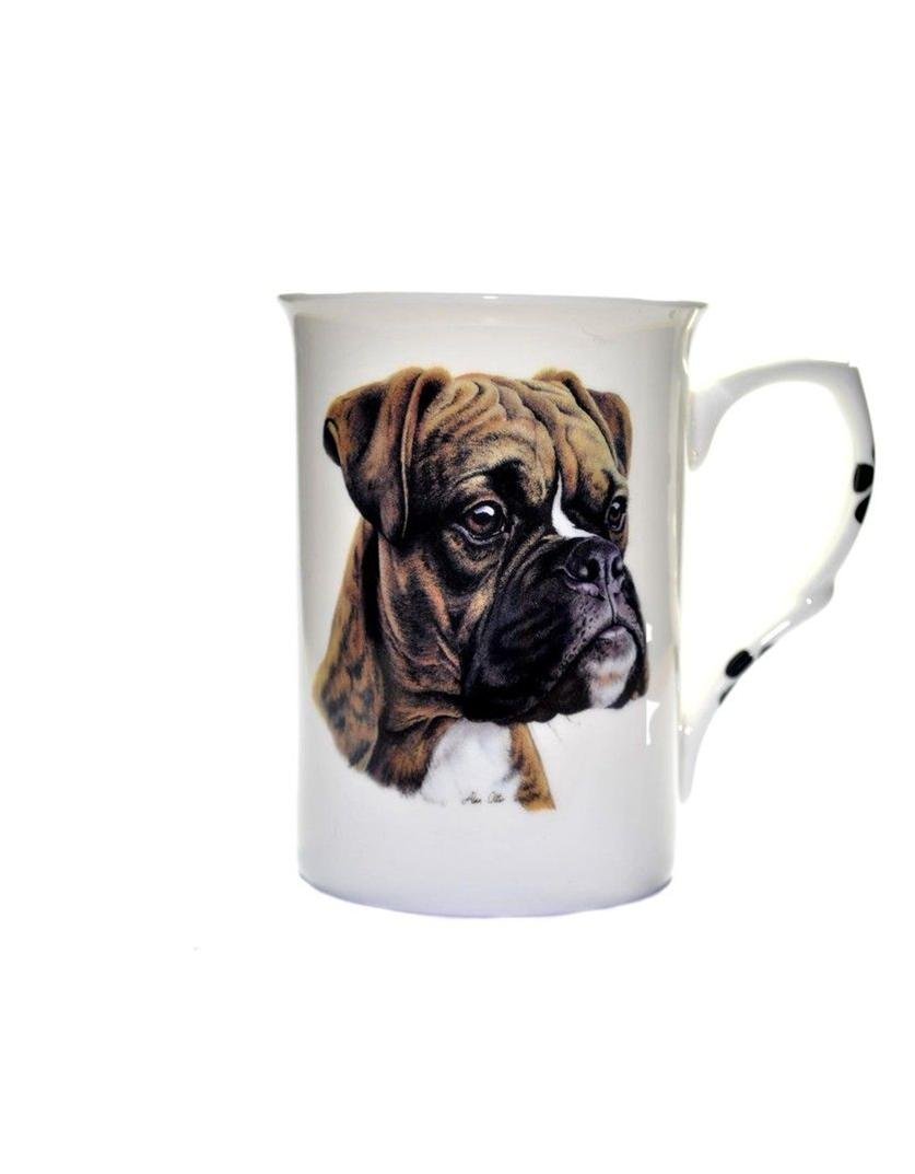 (BB10) Personalised with Any Name Bone China Beaker Mug Cup Boxer Brindle Single Cup Mug Beaker Pawprints- Hand Decorated- Personalised to Order-