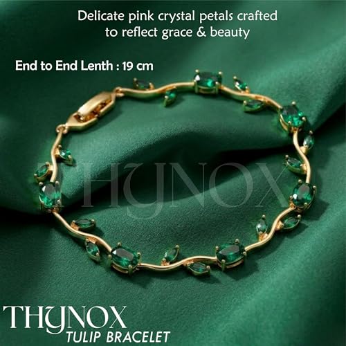 Image of THYNOX Tulip Bracelet for Women Stylish | Gold Plated Crystal Floral Jewellery | Adjustable Chain Wrist for Women & Girls Stylish | Elegant Tulip Bracelet for Women, Party & Daily Wear Accessory