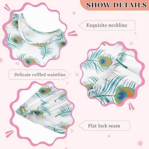 Girls Peacock Feather Dress Sleeveless Dress Summer Cotton Sundress 8Y3