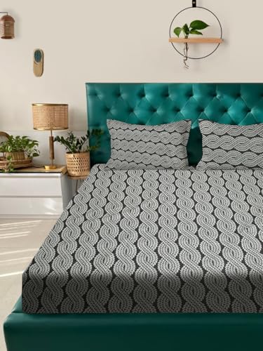 Image of ROSARAHOME 180 TC Microfiber Flat Queen Size Double Bed Bedsheet with 2 Pillow Cover| Bedsheet:240cmx225cm Pillow Covers:45cmx70cm,Floral Grey