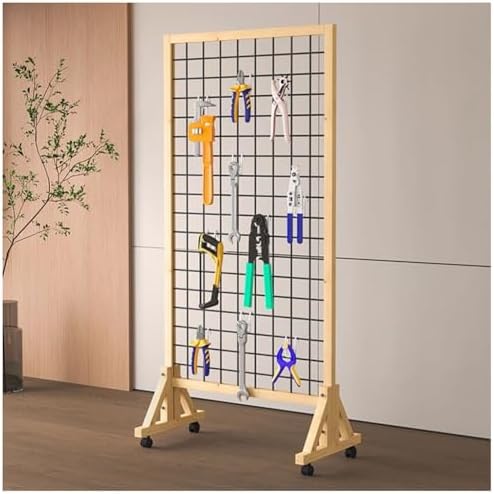 Mobile Gridwall Display Stand with Wheels, 60x148cm Black Retail Panel Tower for Trade Shows, Photo Rack with Hooks, Versatile Floorstanding Unit