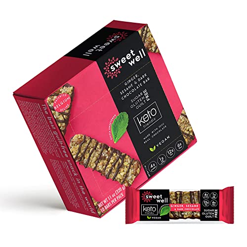 Ginger, Sesame, And Dark Chocolate Low Carb Keto Snack, Gluten-Free Snack Bars With Plant Based Stevia Sweetener, Sugar-Free Keto Chocolate Treat, Pack Of 10 - Sweetwell #TOP2