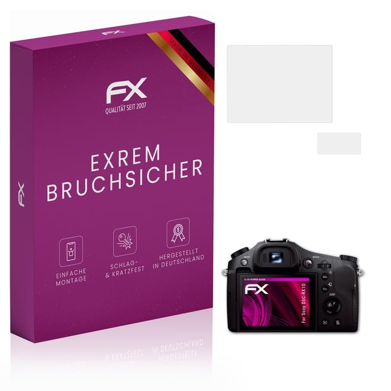 atFoliX Plastic Glass Protective Film compatible with Sony DSC-RX10 Glass Protector, 9H Hybrid-Glass FX Screen Protector (Set of 1)