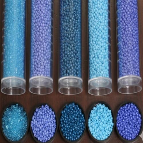 Image of Beadsnfashion Preciosa Seed Beads Tube Combo, 5 Shades of Turquoise Color Size 11 /0 (2 MM) for Beading, Jewellery Making, Embroidery, Bracelets, Necklace and Craft Projects
