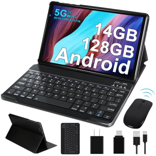 Image of 2026 Lastest Android Tablet 10 inch Android Tablets with 14GB RAM 128GB ROM, Octa-Core 2.0 GHz, 8000mAh Battery, 5G WiFi, BT 5.0, HD IPS Touchscreen, 5 MP + 8MP Camera,Tablet with Keyboard Mouse, Grey