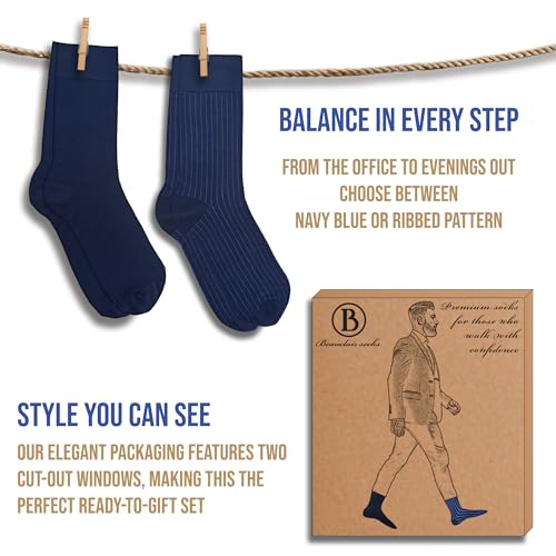 Easytwelve Men's Dress Socks Size 8-13 Navy blue, 2 Pairs Mid Calf Crew Socks for Business & Casual, Gift Box2