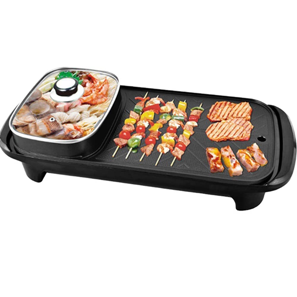 Jolfay Electric BBQ Hot Pot Double Pot, Non Stick Coating Surface Double Layer Square Barbecue Grill Griddle Pan with Glass Lid for Tandoor Veg-Non Veg Kitchen Cooking Baking Frying Pan-image-20