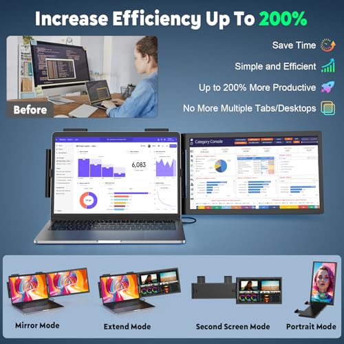 Image of KEEPTIME Laptop Screen Extender, 14 inch 1080P IPS Laptop Monitor Extender for 14 inch-16 inch Laptops, with USB-C /HDMI Port, Plug and Play Portable Monitor for Windows /Mac /Android /Switch /PS5
