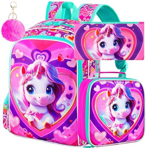 Image of 16 inch Backpack for Girls Boys 4-8, 3Pcs Kids Bookbag Set with Lunch Box, School Bag for Preschool Kindergarten