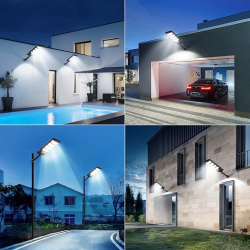 4 Pack Solar Street Lights Outdoor Waterproof 10000LM 6500K, Solar Light Outdoor Dusk to Dawn with Wide Angle Motion Sensor and Remote, Parking Lot Lights for Area Lighting Yard