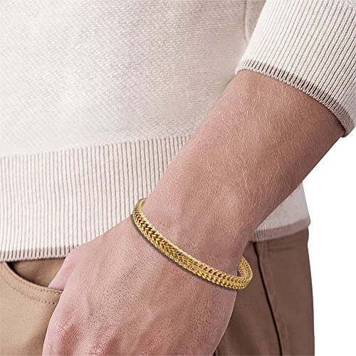 Geoffrey Beene Men’s Stainless Steel Double Franco Chain Bracelet With Extension (Gold, 8.5") #TOP4