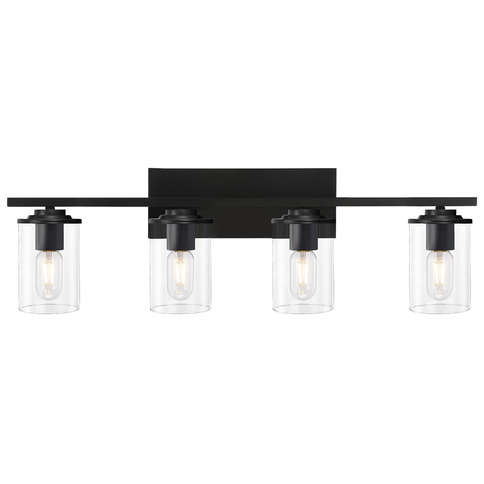 HUESLITE 4-Light Matte Black Vanity Lights with Clear Glass Shade, Bathroom, Hallway, Kitchen, Bedroom Wall Sconce