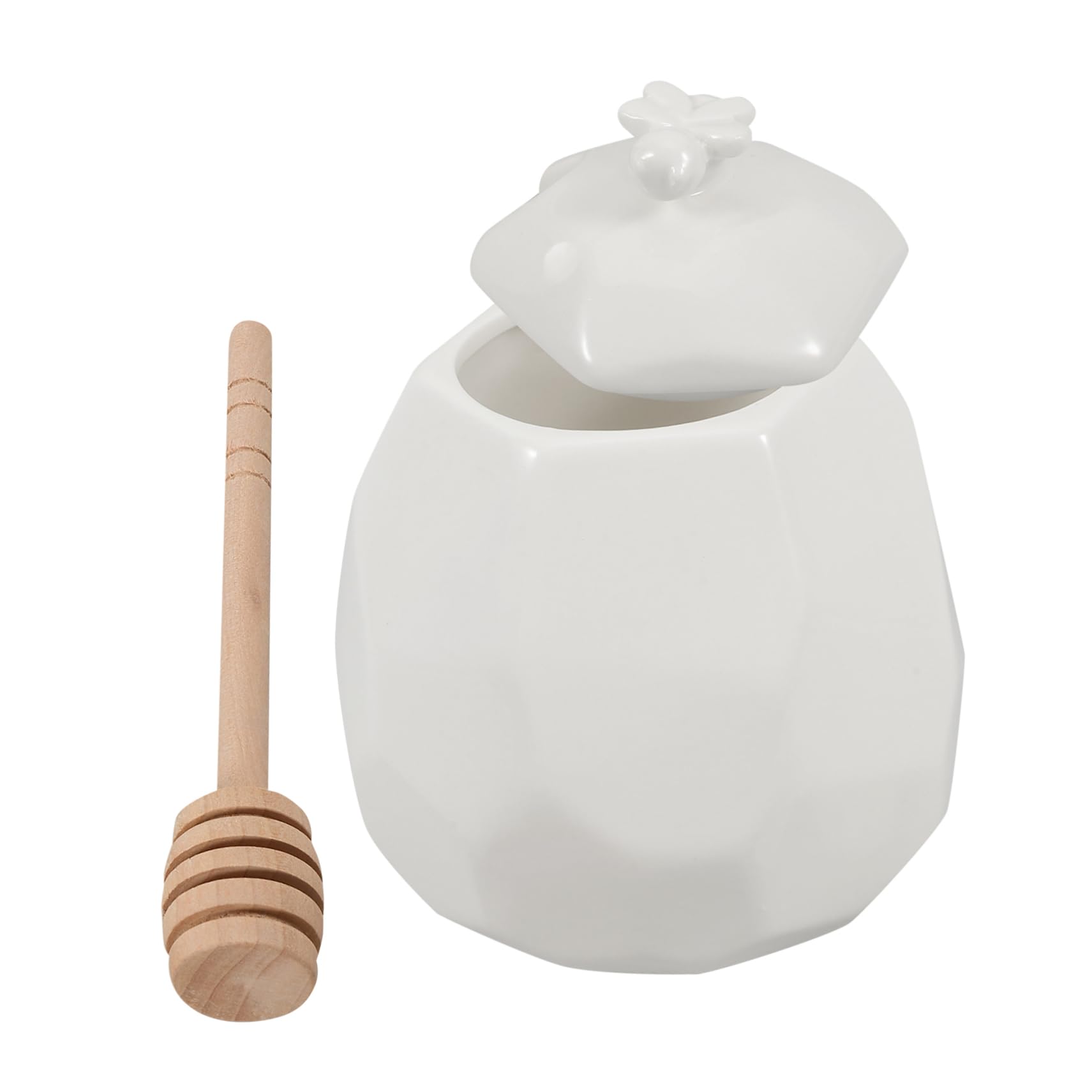 Cabilock Honey Storage Jar Lid Ceramic Honey Pot Syrup Dispenser Stirring Stick
