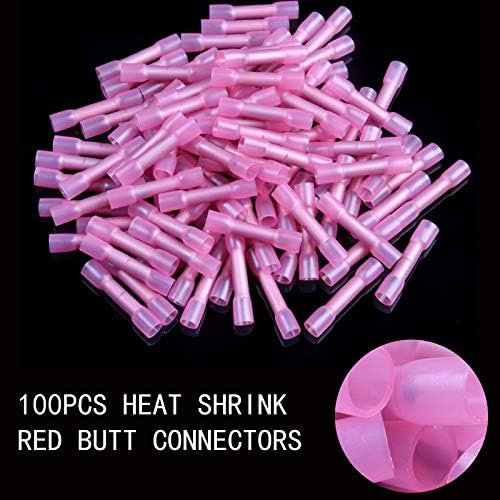 Red Insulated Electrical Heat Shrink Butt Terminals 100pcs/lot Wire Cable Crimp Splice Butt Connectors 18-22 AWG/1.5-2.5mm2 Kit VUQLDHAYZ