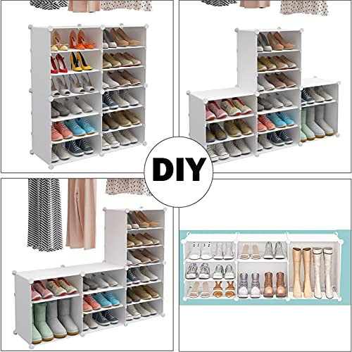 KOUSI Portable Shoe Rack for Closet Shoe Organizer Tower Shelf Shoe Storage Cabinet Stand Expandable for Heels, Boots, Slippers,white