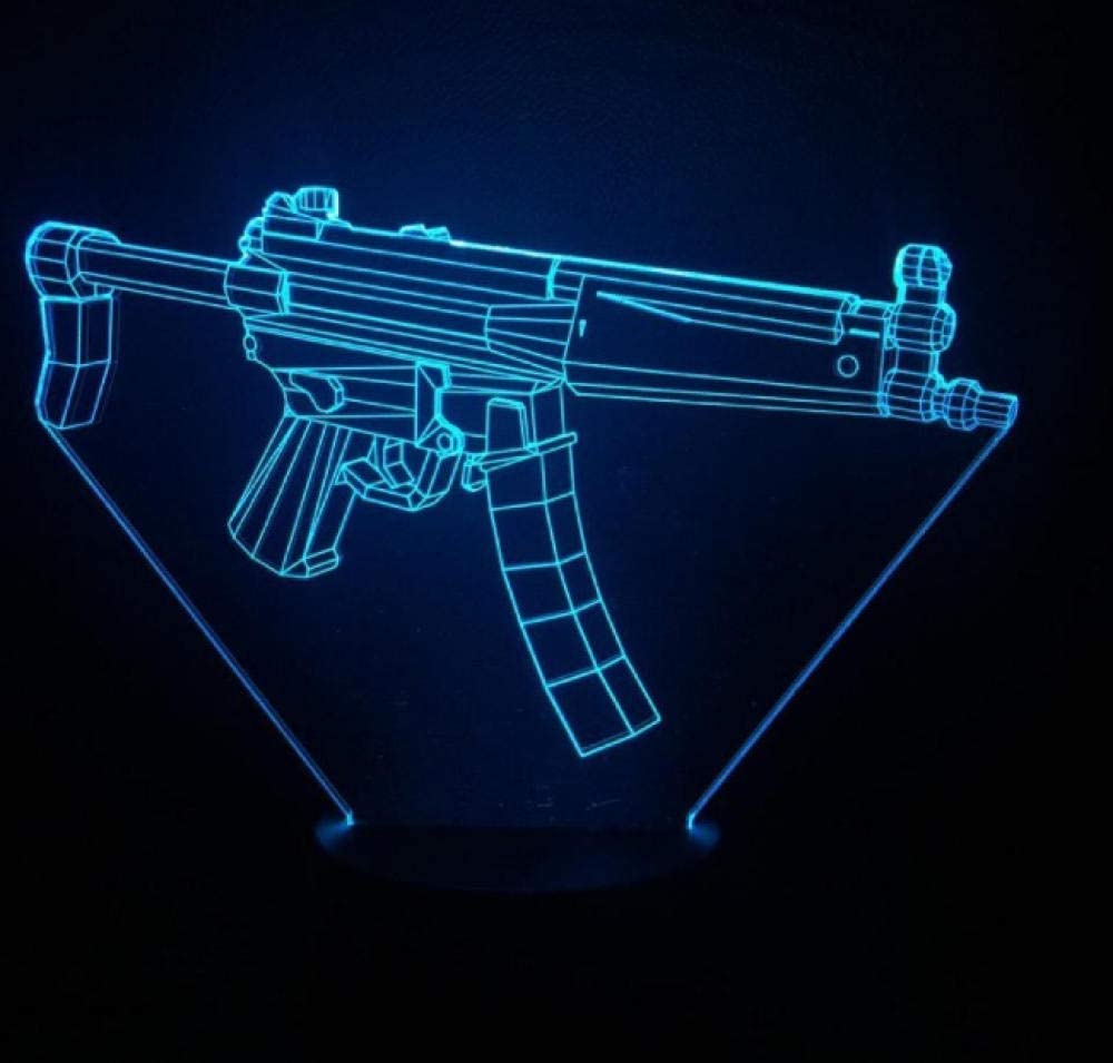 althiqahkey Submachine Gun Night Light LED 3D Illusion USB Touch Sensor Children's Kids Gift Game Weapon Gun Table lamp yppss machine gun