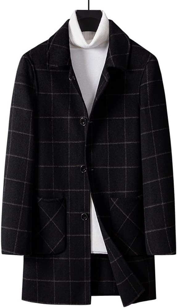 [WOLEN] GDDZA メンズ ウール コート メンズ 秋冬 両面 ミディアム ロング カジュアル ウール チェック コート 紳