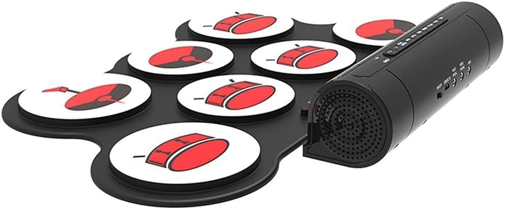 Silica Gel Electronic Drum Set Roll Up Portable Practice Pad Kit Built-in 2 Effect Pedals Drumsticks for Kids Beginners.