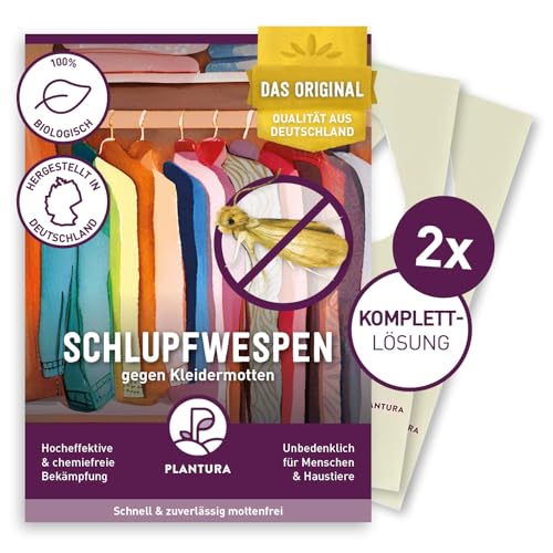 Plantura Schlupfwespen gegen Kleidermotten Komplett-Lösung mit 8 Karten (2 Karten à 4 Lieferungen) - hochwirksame & nachhaltige Bekämpfung Alternative zu Mottenkugeln