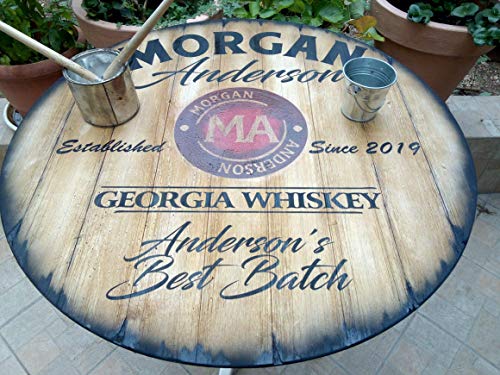 Personalized Table Top Inspired By Old Whiskey & Wine Barrel Lids, Custom Gifts For Men, Rustic Living Room Home Bar Man Cave Wood Furniture, Size 16/20/24/30/36/40/42/46 Inch #TOP1