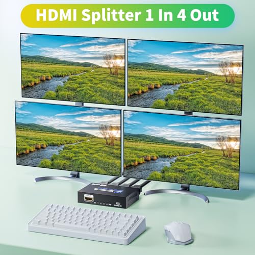 Image of BolAAzuL 1x4 HDMI Splitter 4K 1 in 4 Out HDMI Splitter' Hub Audio Video Distributor Box 4 Way HDMI Duplicator Adapter with Power for 4 Monitors Mirror Display Multi-Screen for TV PS3 PC DVD Projector