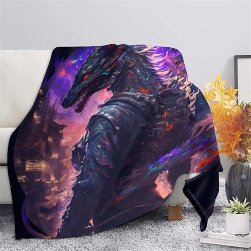 Couverture fantastique Cyber Wolf art numérique 3D microfibre de qualité - 5