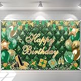 Avezano Green Happy Birthday Banner Gold Green Bokeh Balloons Happy Birthday Photography Background for Men Women Green Gold Birthday Party Decoration Banner 70.8 x 43.3 Inch