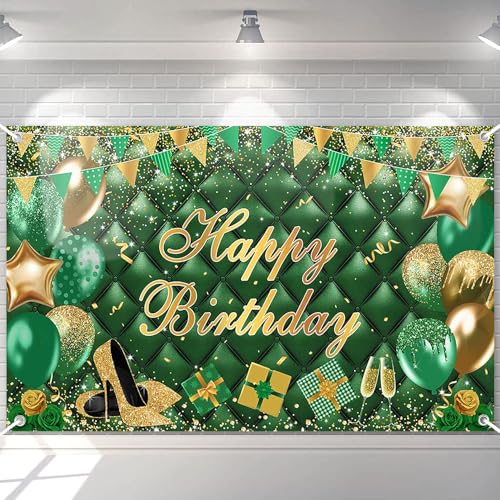Avezano Green Happy Birthday Banner Backdrop 70.8 x 43.3 Inch