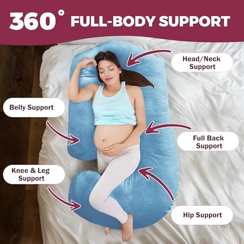Image of Pregnancy Pillows for Sleeping - 57-Inch Maternity Pillow for Pregnant Women with Removable Washable Cover - Support for Back, Belly, Neck, Legs, & Hips - V C U Shaped Full Body Pillow