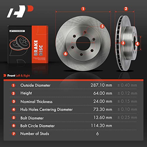 A-Premium Front Vented Disc Brake Rotors Set Compatible With Dodge Durango 1998-2002, Dakota 1997-2002 2-Pc Set #TOP4