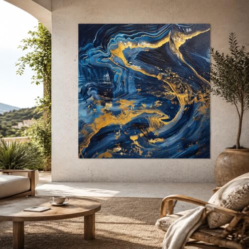 Tapisserie murale moderne bleu et jaune pour créer un coin lecture cosy dans le salon