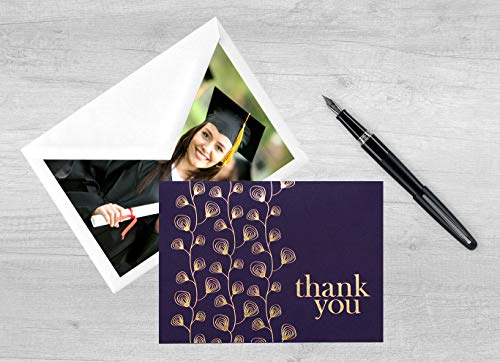 100 Thank You Cards Bulk, Thank You Notes, Aubergine Purple Gold Professional Blank Note Cards with Envelopes, Small Business, Wedding, Gift Cards, Christmas, Graduation, Baby Shower, Funeral, 4x6 Photo Size