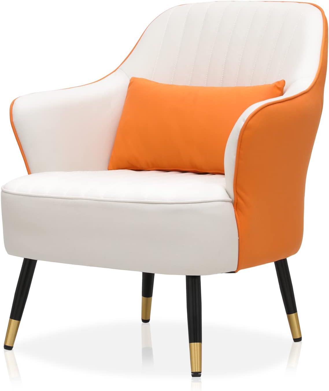 Magshion Modern Accent Chair with Lumbar Pillow, Upholstered Leathaire Armchair, Ergonomic Single Sofa Chair for Living Room, Bedroom, Office, 550 lbs Capacity - Beige & Orange