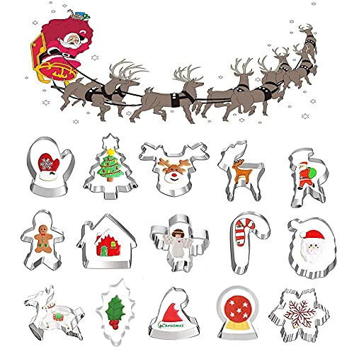 Juego de 15 moldes de Navidad, moldes de acero inoxidable, moldes para pan y verduras para niños, cumpleaños, fiestas, fondant, galletas, hornear, decoración para tartas Cover