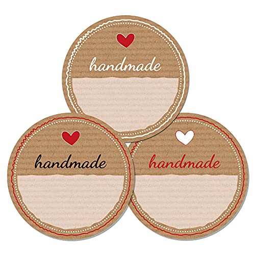 Runde Etiketten "handmade", Durchmesser 50 mm, 150 Stück auf 1 Rolle, Ideal als Aufkleber für Geschenke, Geschenktüten, Umschläge, Päckchen Cover