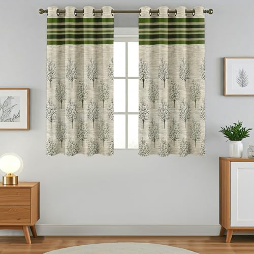 Image of Homefab India Pack Of 2 Jacquard Room Darkening Modern Jute Semi Sheer Grommet Curtains - 5 Feet, Window, Green