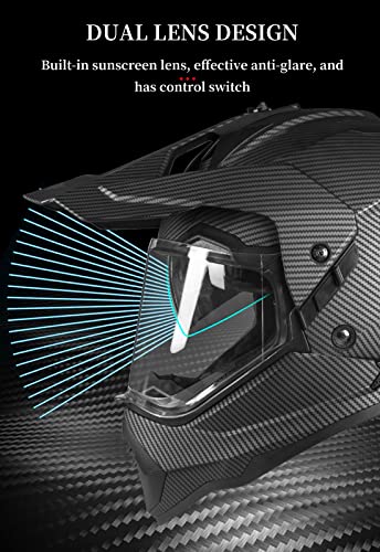 Motorcycle Dual Sport Helmet, Lightweight Bluetooth Motocross Helmet Dirt Bike Helmet With Sun Visor/Goggles Dot Approved Men Women Youth Offroad Atv Bmx Helmet Downhill Mtb Helmet Bright Black 1,L #TOP4