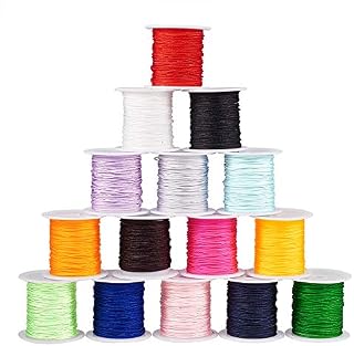 PandaHall Elite 15 Rolls 0.8mm 10m/roll(10.93yard/roll) Nylon Beading String Knotting Cord, Chinese Knotting Cord Nylon Thread Beading Cord, 15 Mixed Colors