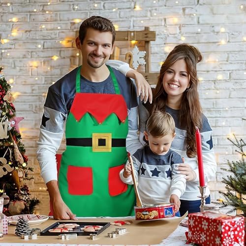 Red & Green Elf Apron for Teens & Adults - Standard Size (1 Pc.) - Premium Quality Fabric Apron, Ideal for Christmas Day, Holidays & Costume Parties - 4