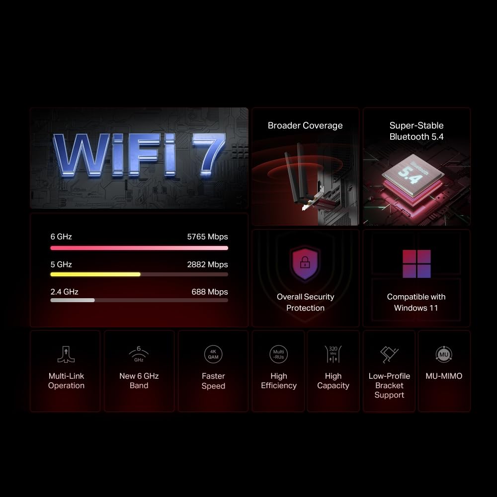 MERCUSYS MA47BE | Tarjeta WiFi para PC, Wi-Fi 7 PCIe, Bluetooth 5.4