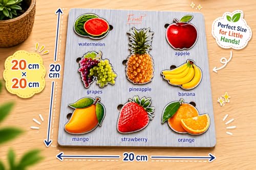 Image of Wooden Name Puzzle for Toddlers 2+ Years | Montessori Letter Matching & Name Recognition Learning Toy | Alphabet Educational Puzzle for Preschool Boys & Girls (Fruit)