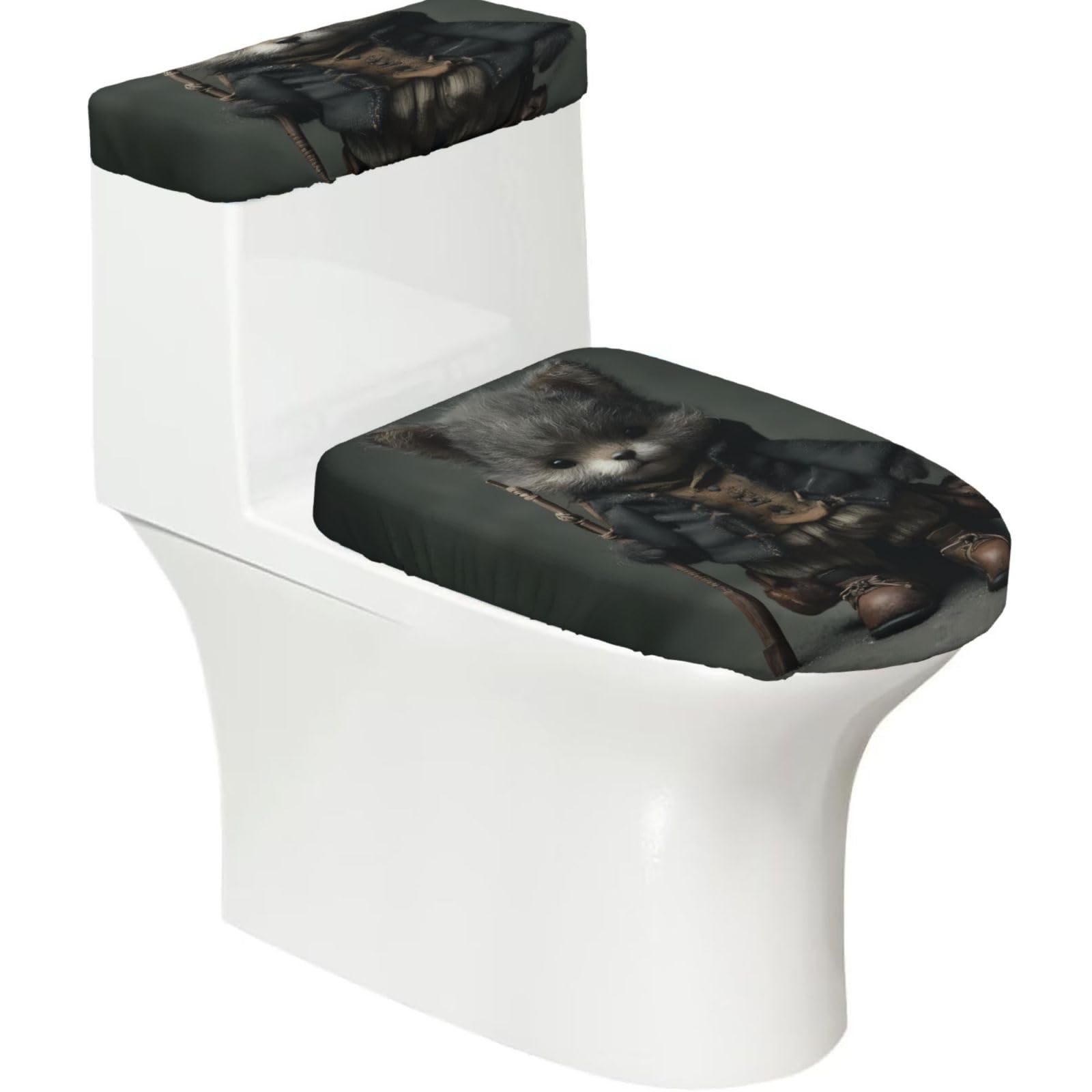 A Standing Wolf 2-Piece Toilet Seat Cover Set with Tank Lid, Elastic Fit for U-Shape & Elongated Toilets, Bathroom Decor, Housewarming Gift