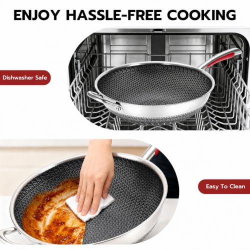 12.6" Lake Tian Tri-Ply Chemical Free Laser Etched Honeycomb Nonstick Stainless Steel Wok Pan w/ Glass Lid - image 9