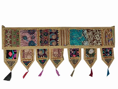 Icc Valances For Windows Toran Cotton Vintage Patchwork Door Hanging Valance Window Hand Embroidered Bohemian Decor Living Room Wall Bedroom Home Handmade Decorations Camel Brown 42 Inches #TOP27
