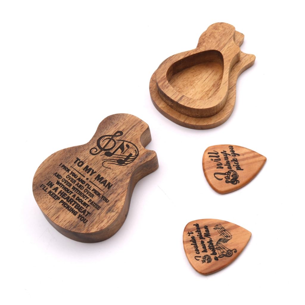 Abaodam 2ensembles Boîte à Médiators Forme De Guitare avec Médiators Support De Collection Bois pour Accessoires De Guitare Style Logo