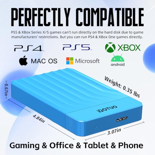 Image of YOTUO Portable External Hard Drive Storage Expansion Mobile HDD USB 3.0 for PC, Mac, Desktop, Laptop, PS4, PS5, Xbox One X /S, Xbox 360, Xbox Series X /S, Office & Game (Blue, 1TB)
