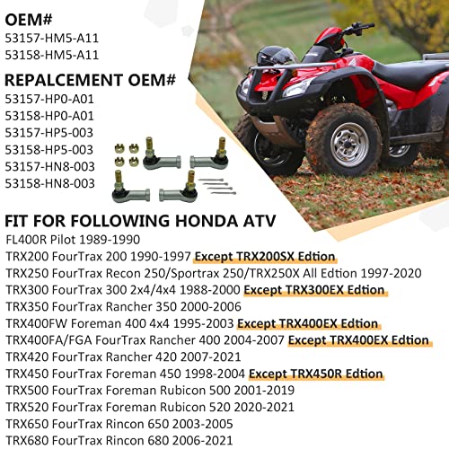Kit de extremo de barra de acoplamiento TRX 300 350 400 420 repuesto dirección Honda Foreman 2