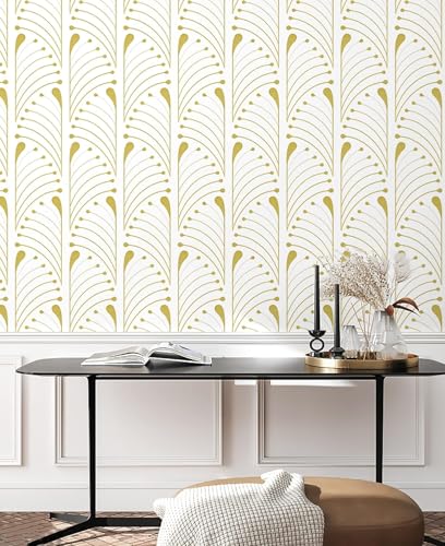 Image of Veki Luxury Floral & Botanical Geometric Wallpaper Mural - Waterproof, Moisture-Proof, Self-Adhesive PVC Wall Sticker for Home & Hotel Decoration (45cm x 300cm) (White Curve)